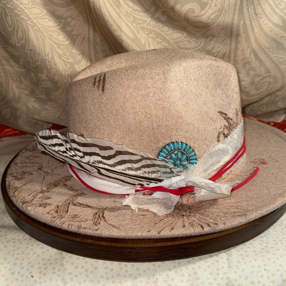 Hat- burned free hand design